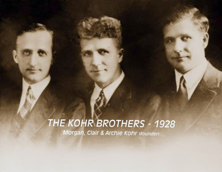 Kohr Brothers Frozen Custard, the Kohr Brothers, (l-r) Morgan, Clair and Archie Kohr, 1928 Kohr Brothers Frozen Custard, the Kohr Brothers, (l-r) Morgan, Clair and Archie Kohr, 1928